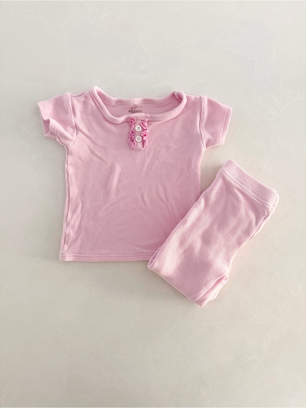 Milkberry Pink Waffle Knit Ruffle Pajama Set ⢠Size 3T